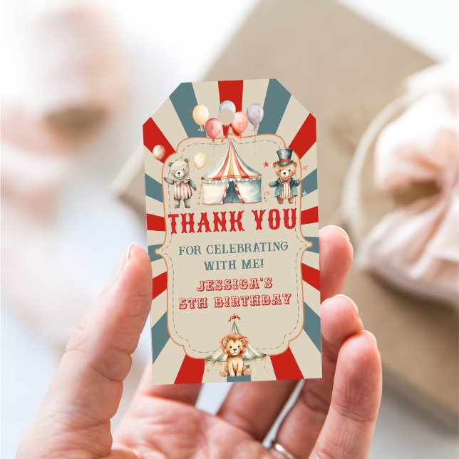 Vintage Karnival Circus & Animals Birthday Presentetikett (Skapare uppladdad)
