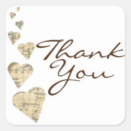 Vintage Kart Hjärtformade Tacksamhällesdekaler Fyrkantigt Klistermärke