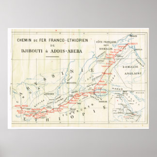Vintage karta, 1920, Fransk, Chemin de Fer, Etiopi Poster