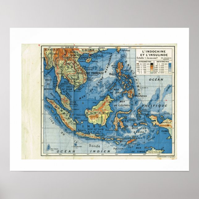 Vintage karta, 1920, Fransk, L'IndoChine et Insoli Poster (Framsidan)