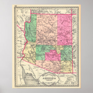 Vintage Karta av Arizona (1881) Poster