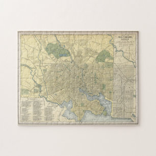 Vintage Karta av Baltimore Maryland (1891) Pussel