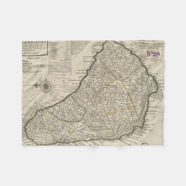 Vintage Karta av Barbados (1736) Fleecefilt (Framsidan (Horisontell))