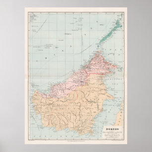Vintage Karta av Borneo (1904) Poster