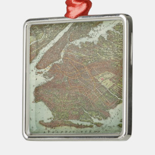 Vintage Karta av Brooklyn NY (1908) Julgransprydnad Metall