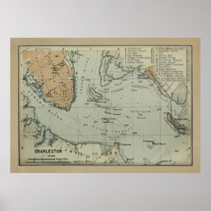 Vintage Karta av Charleston SC Harbour (1904) Poster