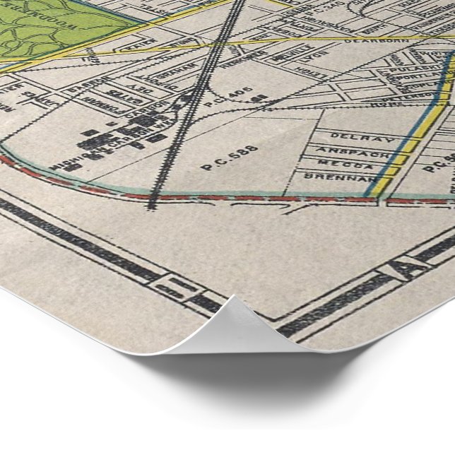 Vintage Karta av Detroit MI (1912) Poster (Hörn)