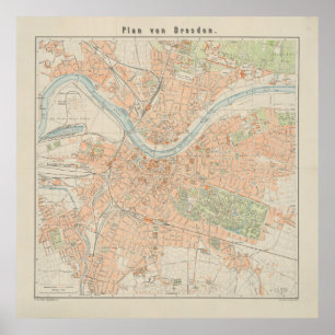 Vintage Karta av Dresden Tysklandare (1912) Poster
