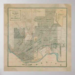 Vintage Karta av El Paso TX (1914) Poster