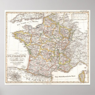 Vintage Karta av Frankrike (1850) Poster