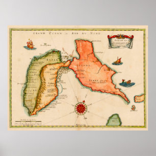 Vintage Karta av Guadeloupe (1650) Poster