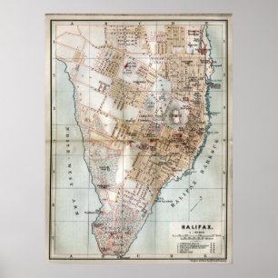 Vintage Karta av Halifax Nova Scotia (1890) Poster