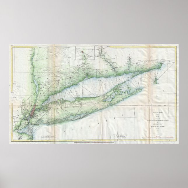 Vintage Karta av Long Island NY (1877) Poster (Framsidan)