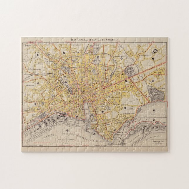 Vintage Karta av Marseille Frankrike (1917) Pussel (Horisontell)