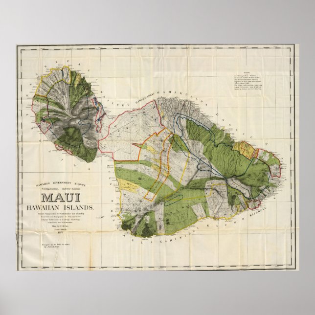 Vintage Karta av Maui Island (1906) Poster (Framsidan)