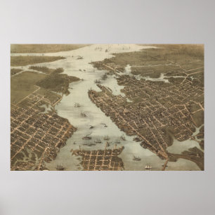 Vintage Karta av Norfolk och Portsmouth VA (1873) Poster