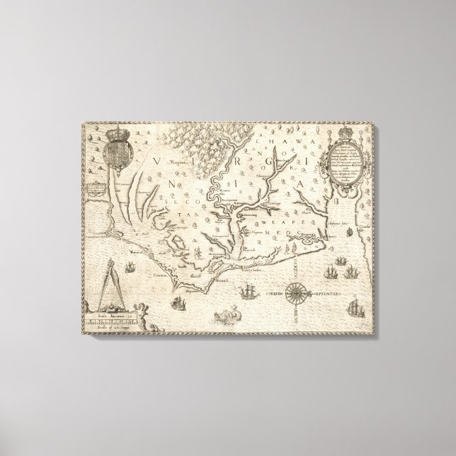 Vintage Karta av North Carolina (1590) Canvastryck (Framsida)
