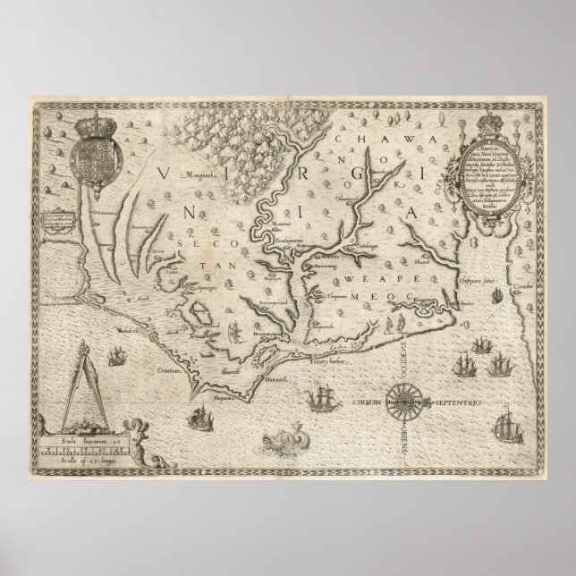 Vintage Karta av North Carolina (1590) Poster (Framsidan)