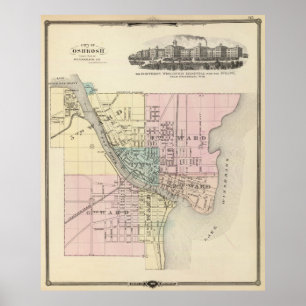 Vintage Karta av Oshkosh WI (1878) Poster
