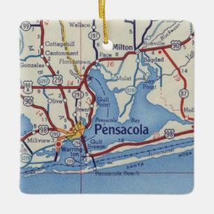 Vintage Karta av Pensacola julprydnad Julgransprydnad Keramik