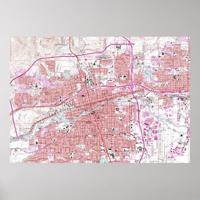 Vintage Karta av Reno Nevada (1967) Poster (Framsidan)