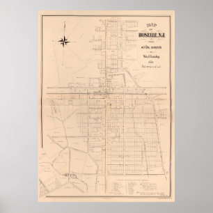 Vintage Karta av Roselle NJ (1887) Poster