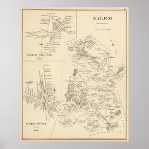 Vintage Karta av Salem Massachusetts (1892) Poster