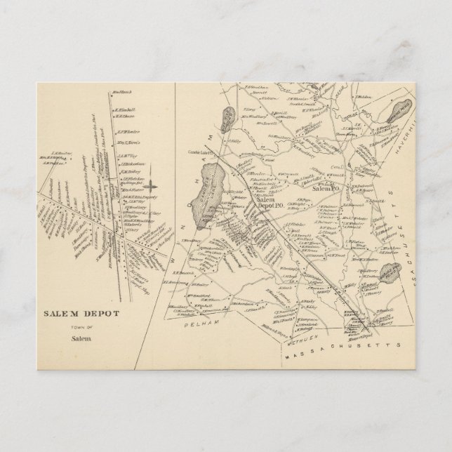 Vintage Karta av Salem Massachusetts (1892) Vykort (Framsida)