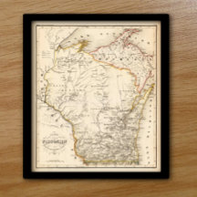 Vintage karta av Wisconsin 1852