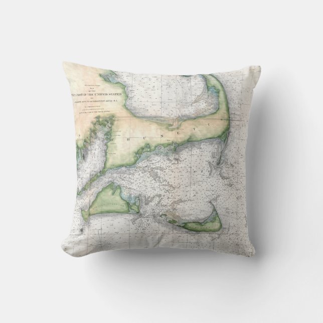 Vintage Karta Cape Cod, Nantucket Martha's Vineyar Kudde (Framsida)