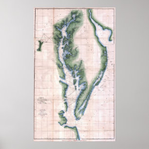 Vintage Karta Chesapeake Bay och Delaware Bay Poster
