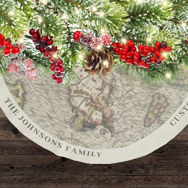 Vintage Karta-familjens jul Julgransmatta Borstad Polyester (Vintage Map Family Christmas Brushed Polyester Tree Skirt
)