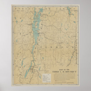 Vintage karta för sjöChamplain fyr (1896) Poster
