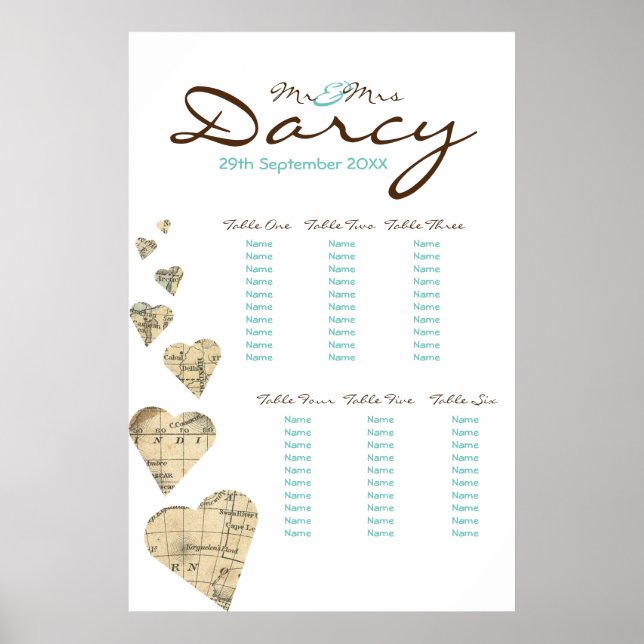 Vintage Karta Hjärtsätesdiagram Poster (Framsidan)