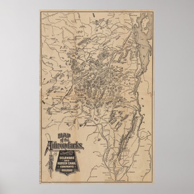 Vintage Karta i Adirondack-bergen (1880) V.2 Poster (Framsidan)