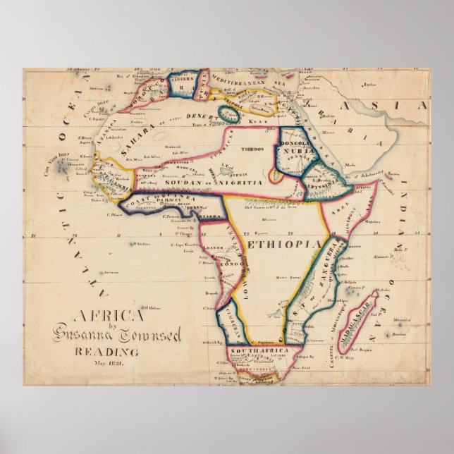 Vintage Karta i Afrika (1831) Poster (Framsidan)