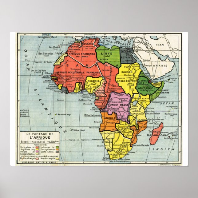 Vintage karta i Afrika, text i Fransk Poster (Framsidan)