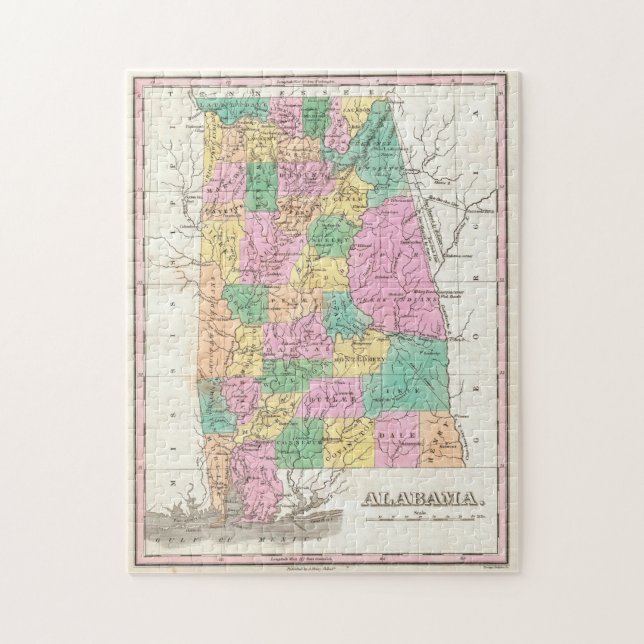 Vintage Karta i Alabama (1827) Pussel (Vertikal)