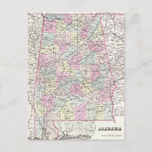 Vintage Karta i Alabama (1855) Vykort