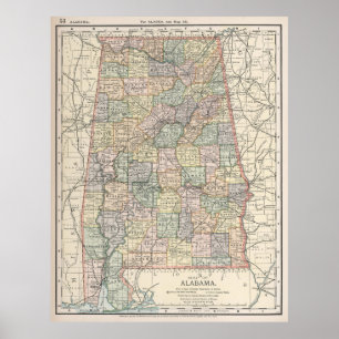Vintage Karta i Alabama (1891) Poster
