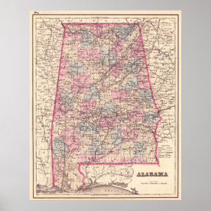 Vintage Karta i Alabama-grevskapen (1876) Poster
