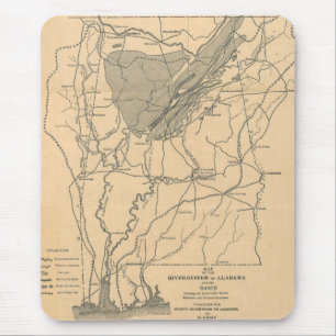 Vintage Karta i Alabamas flodsystem (1887) Musmatta