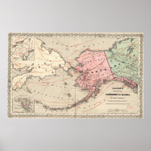 Vintage Karta i Alaska och Ryssland (1869) Poster