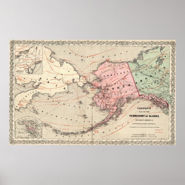 Vintage Karta i Alaska och Ryssland (1869) Poster (Framsidan)