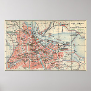 Vintage Karta i Amsterdam (1905) (2) Poster
