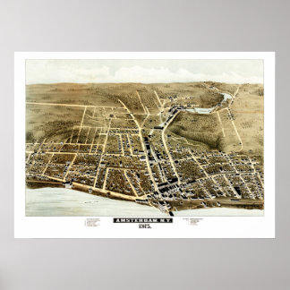 Vintage karta i Amsterdam, NY 1875 Poster