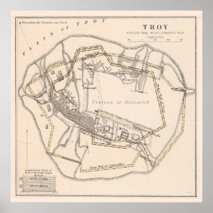 Vintage Karta i antikens troy (1874) Poster