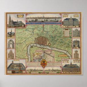Vintage Karta i Antwerpen, Belgien Poster