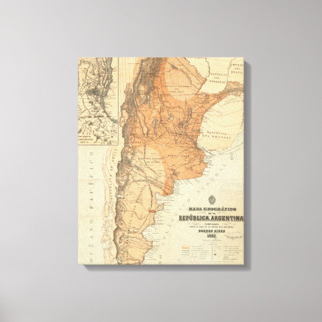 Vintage Karta i Argentina (1882) Canvastryck (Framsida)