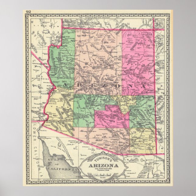 Vintage Karta i Arizona (1881) Poster (Framsidan)
